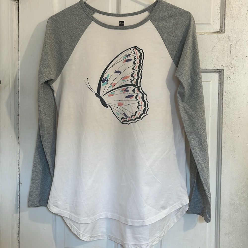 Tea Collection girls Butterfly Print Raglan Sleeve Top in size 16